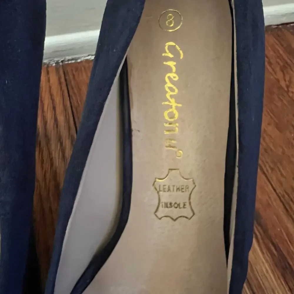 Blue Suede Stiletto Pumps Size 8 Almond Toe 4in Heel Leather Insole Corpcore